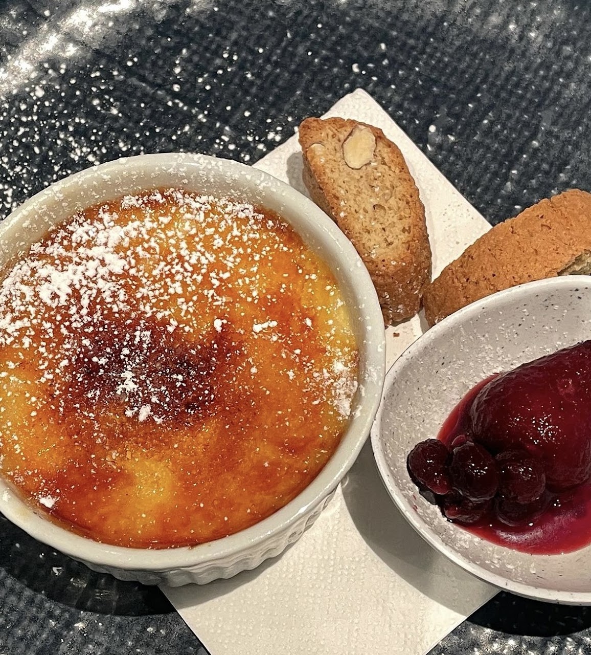 Creme brulee dessert at Mazzaro Restaurant